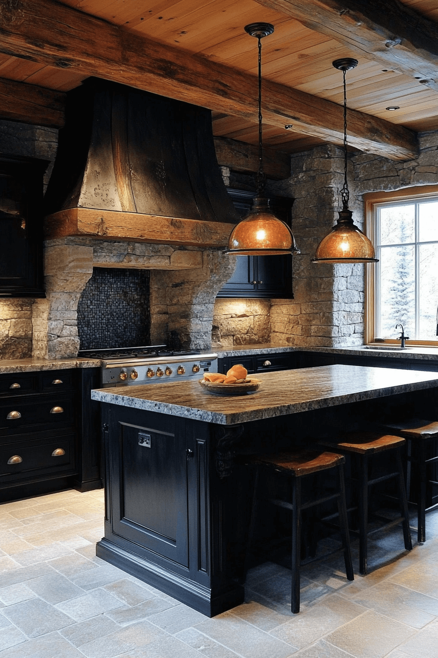 rustic black kitchen cabinets