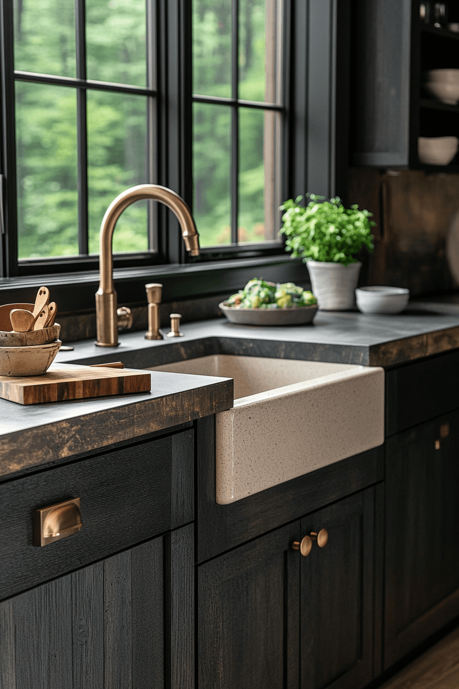rustic black kitchen cabinets