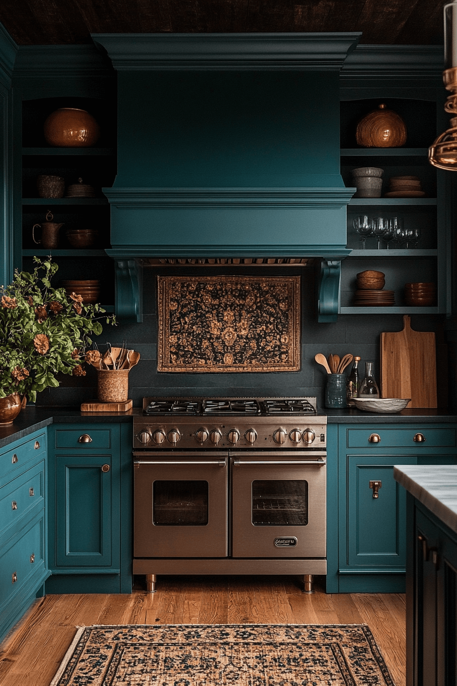 teal kitchen cabinets