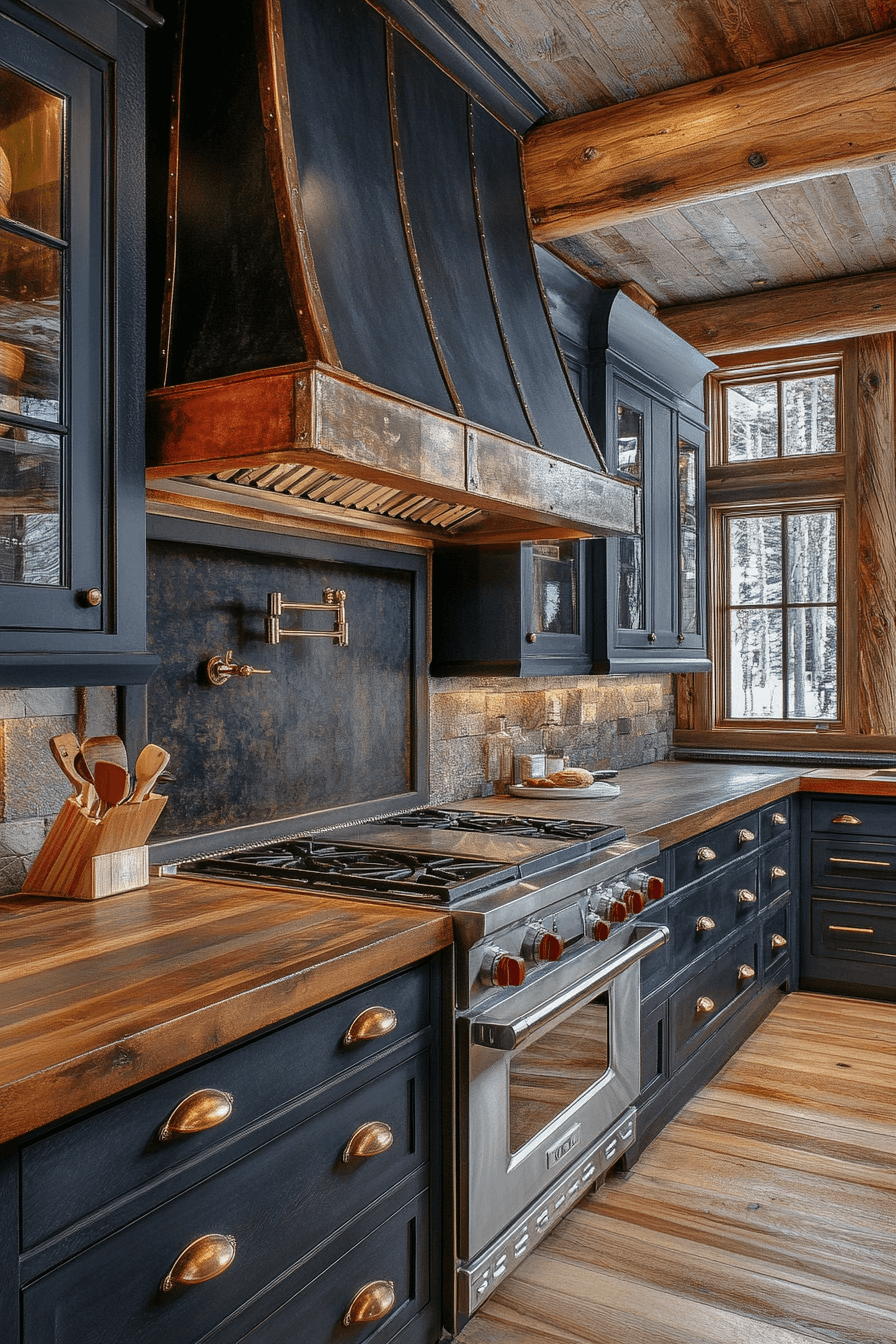 rustic black kitchen cabinets