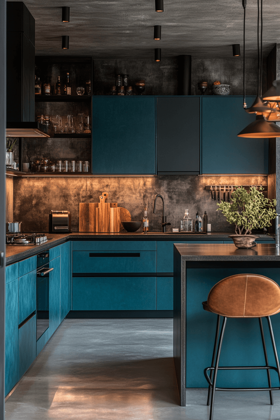 teal kitchen cabinets