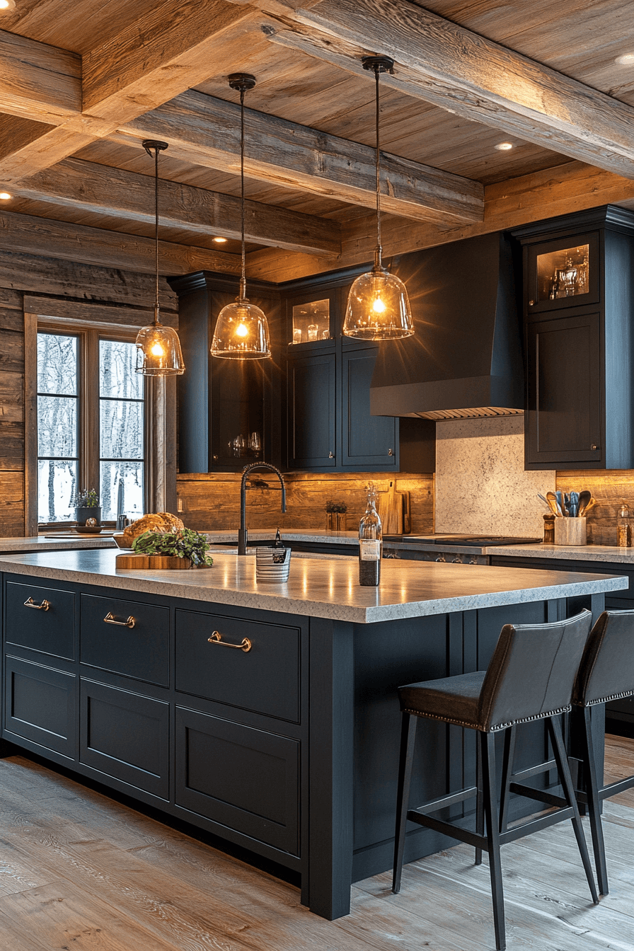 rustic black kitchen cabinets