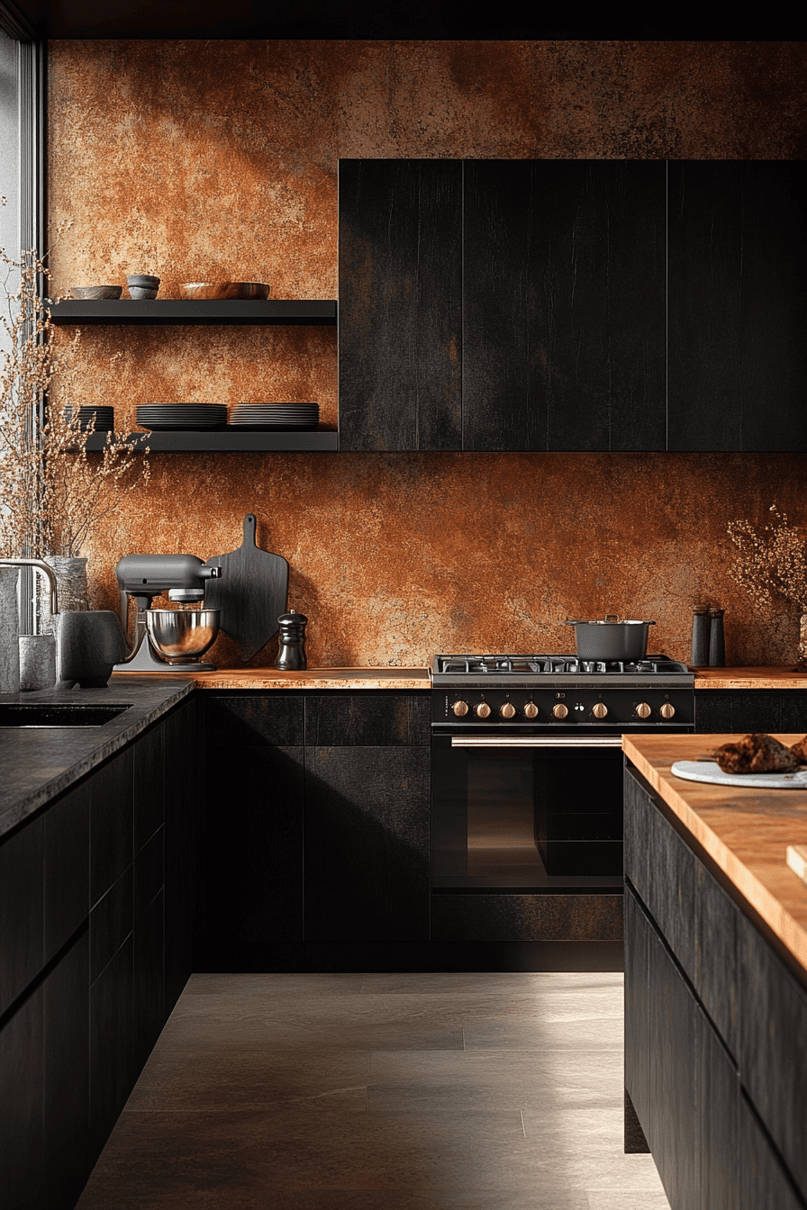 rustic black kitchen cabinets