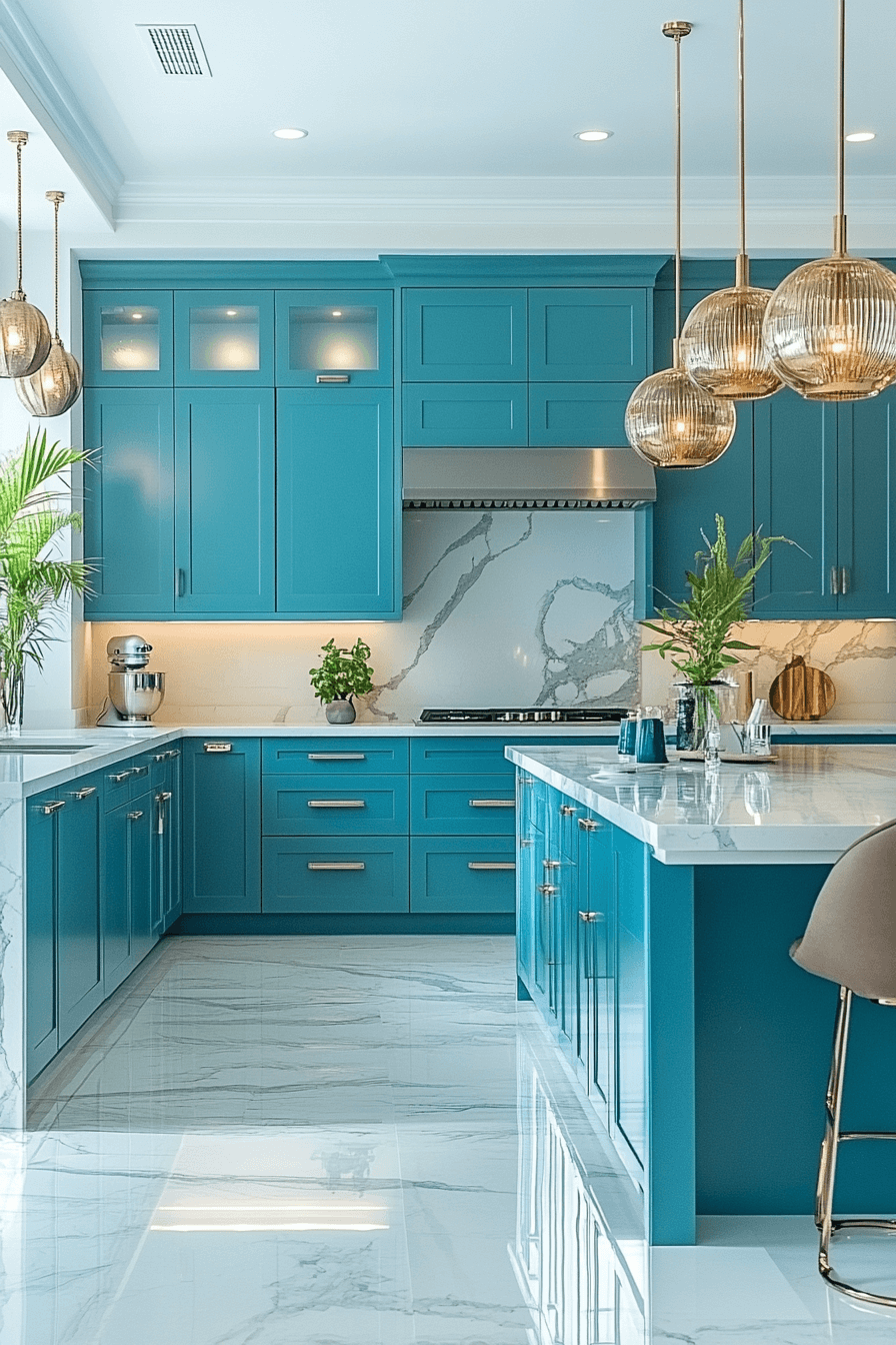 teal kitchen cabinets