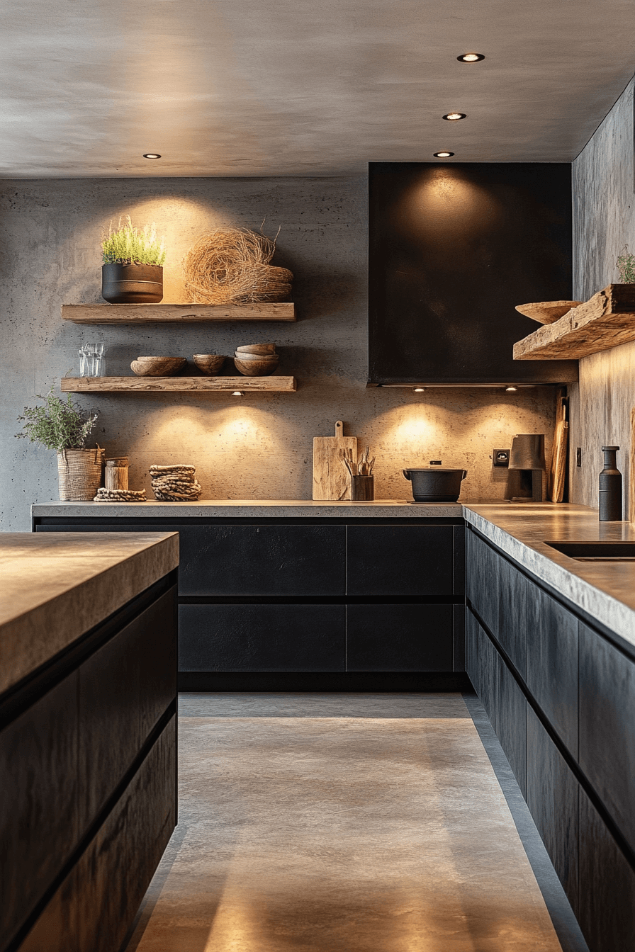 rustic black kitchen cabinets