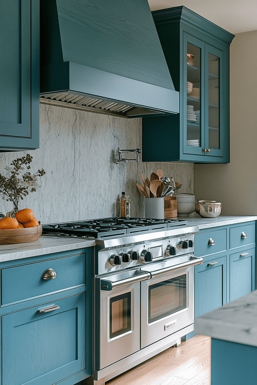 teal kitchen cabinets