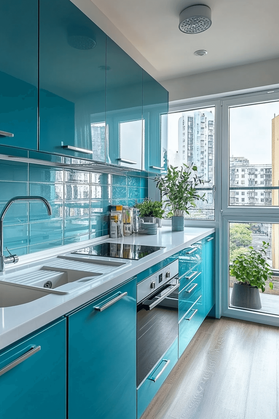 teal kitchen cabinets
