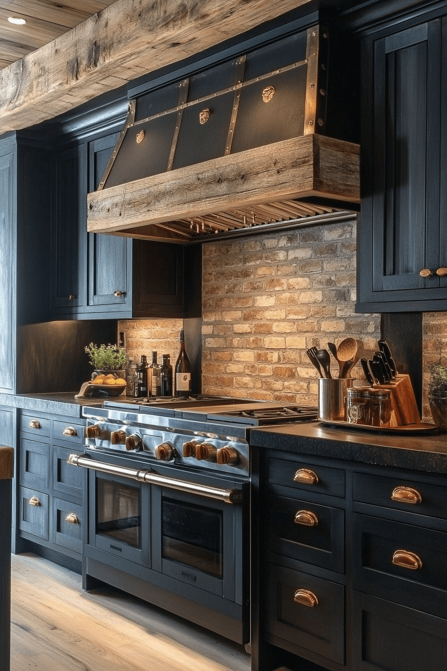 rustic black kitchen cabinets