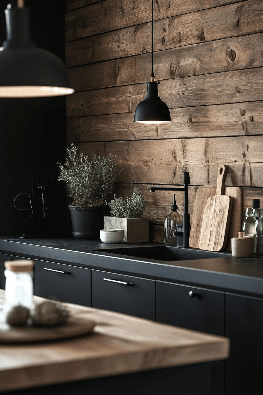 rustic black kitchen cabinets