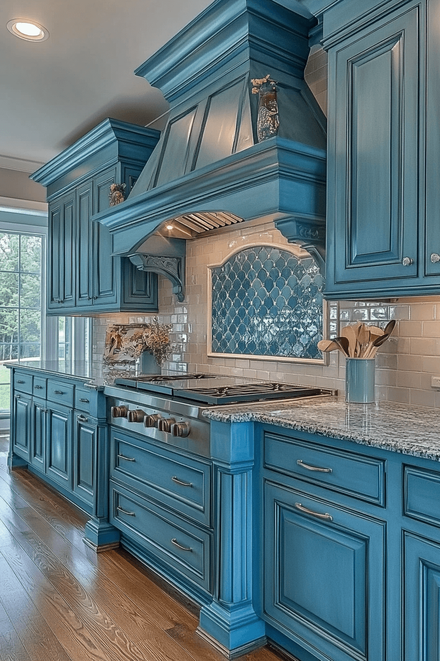 teal kitchen cabinets