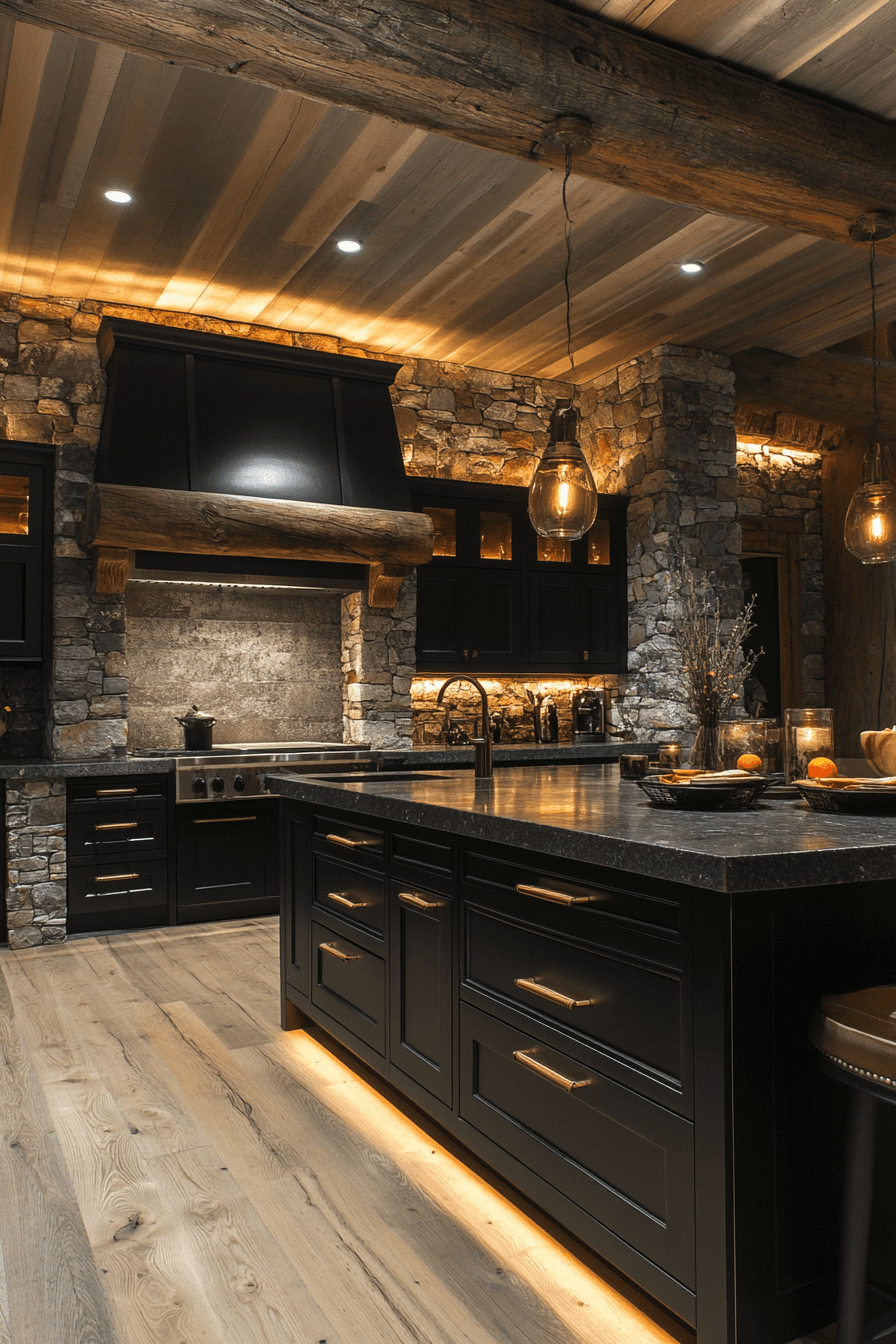 rustic black kitchen cabinets