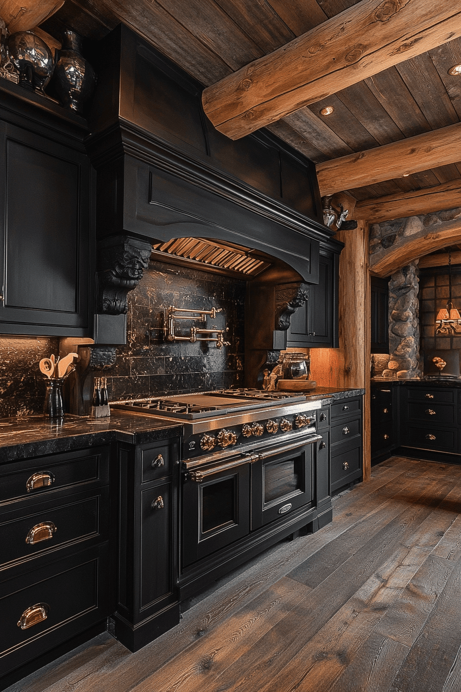 rustic black kitchen cabinets