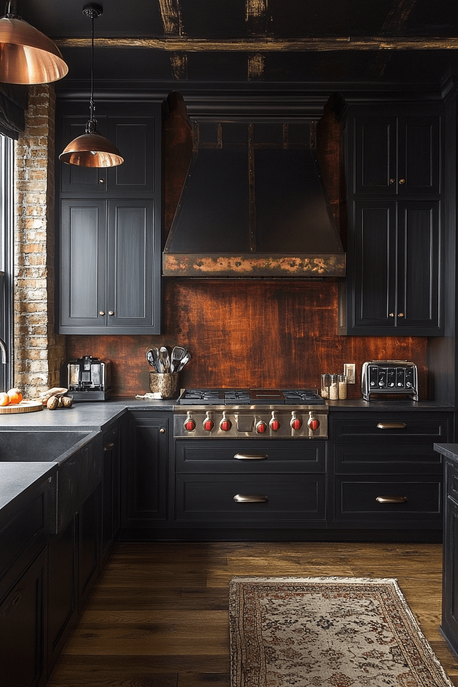 rustic black kitchen cabinets