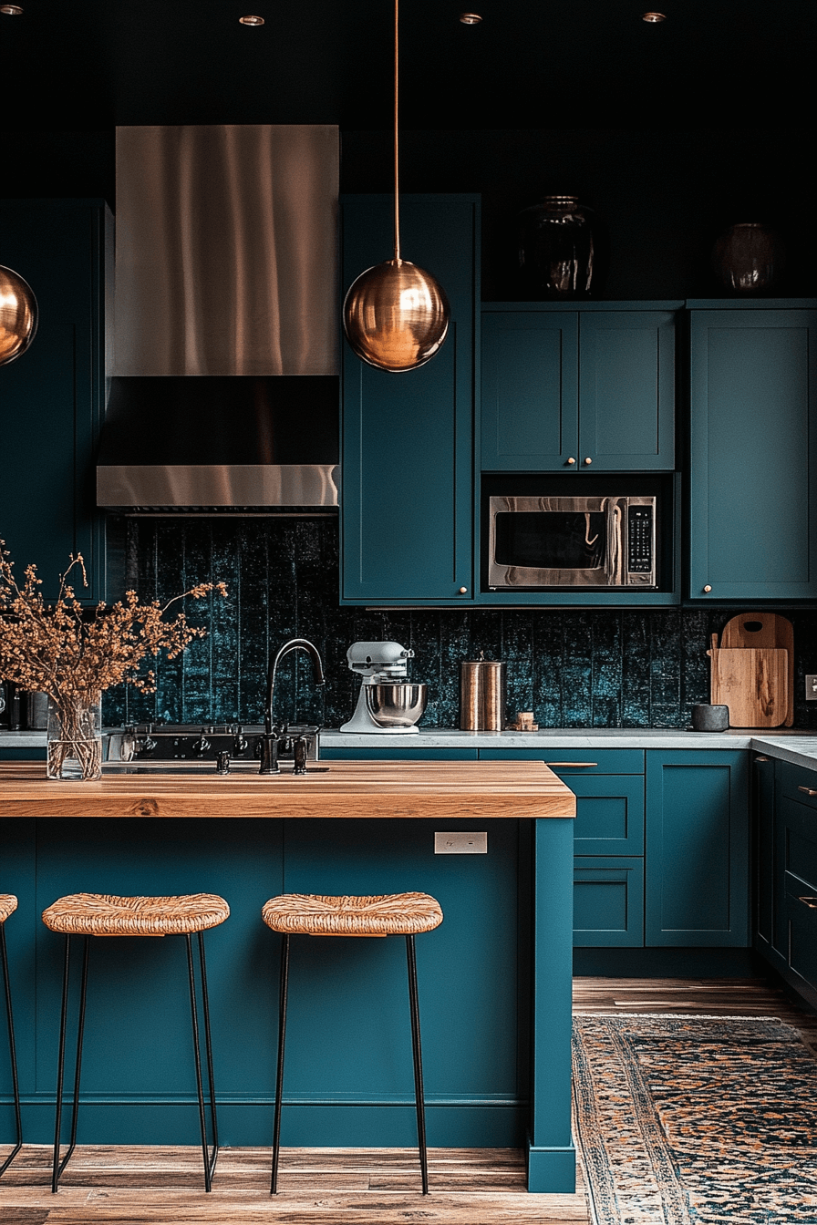teal kitchen cabinets