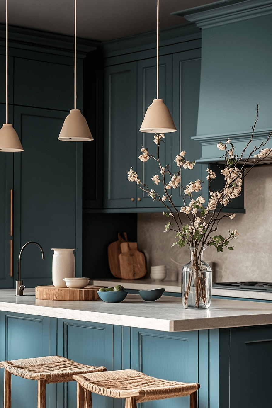 teal kitchen cabinets