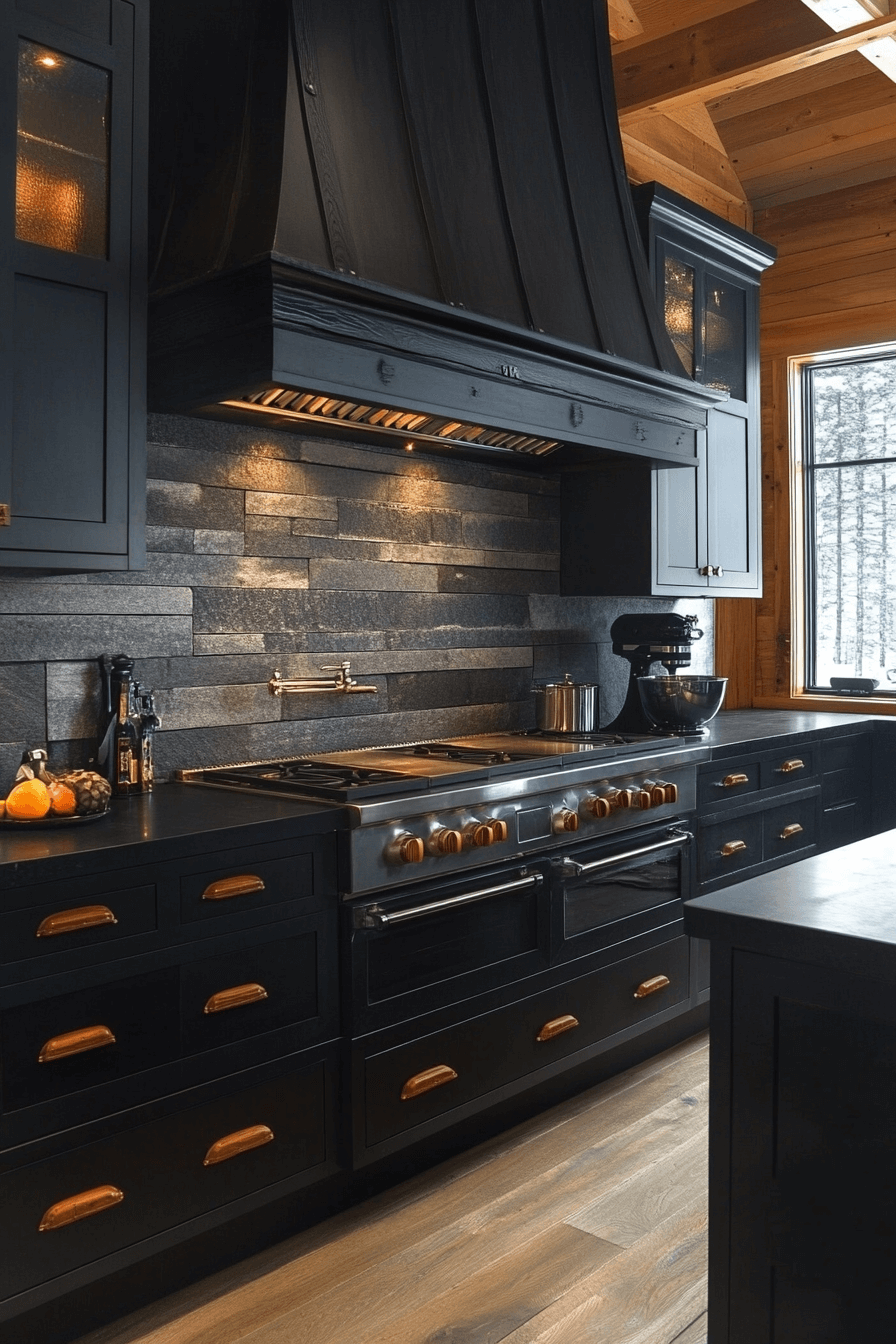 rustic black kitchen cabinets
