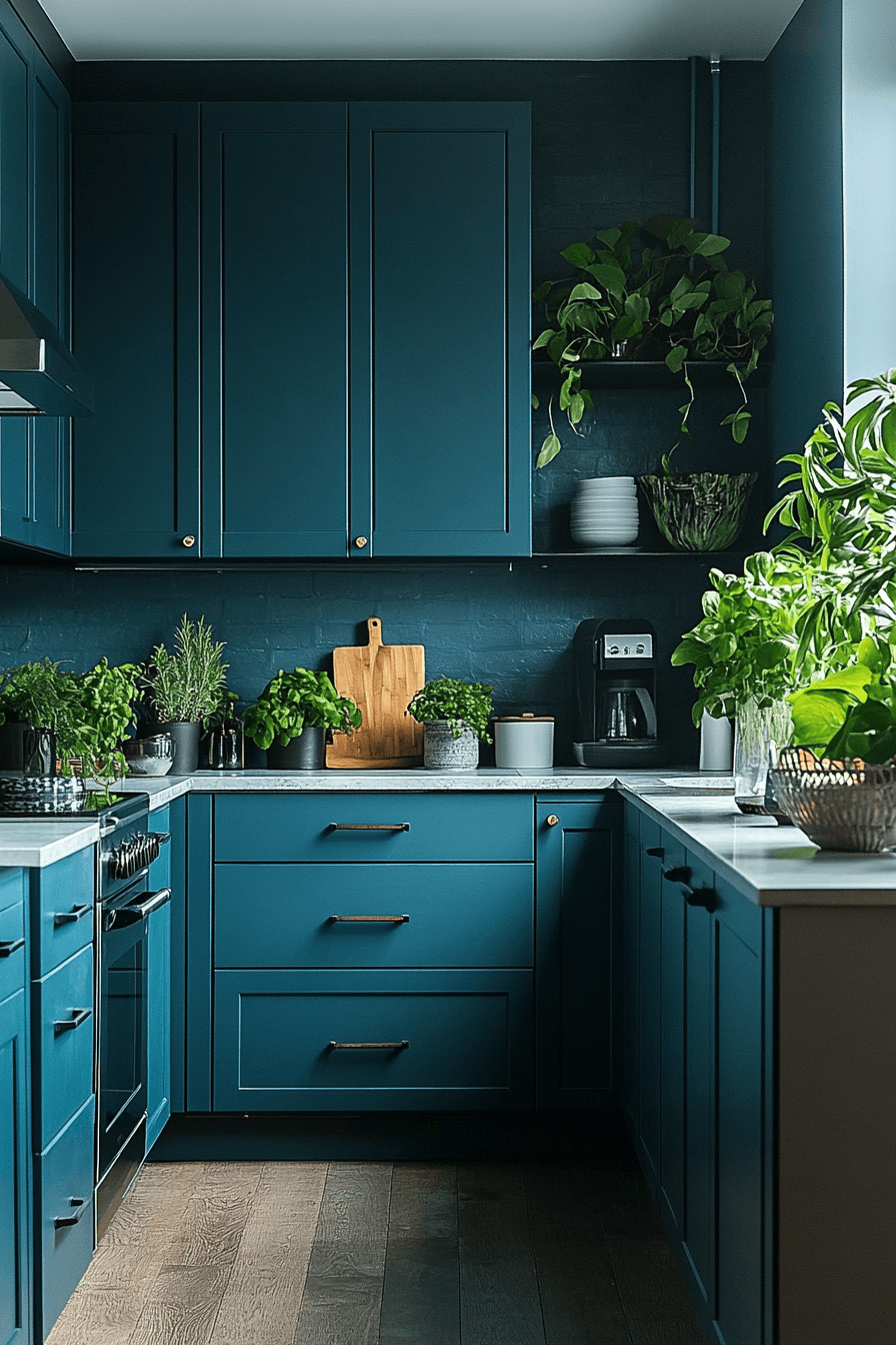 teal kitchen cabinets