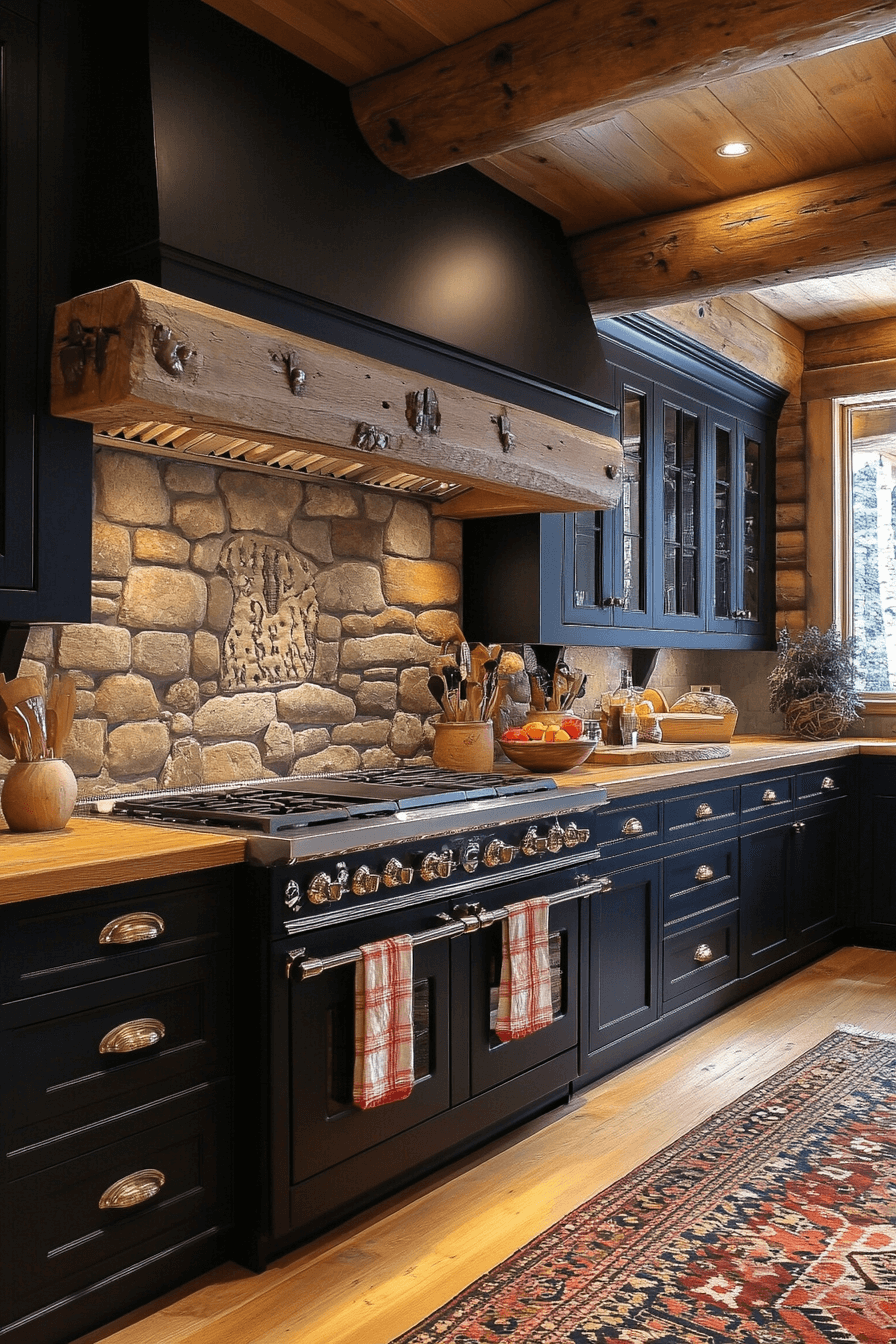 rustic black kitchen cabinets