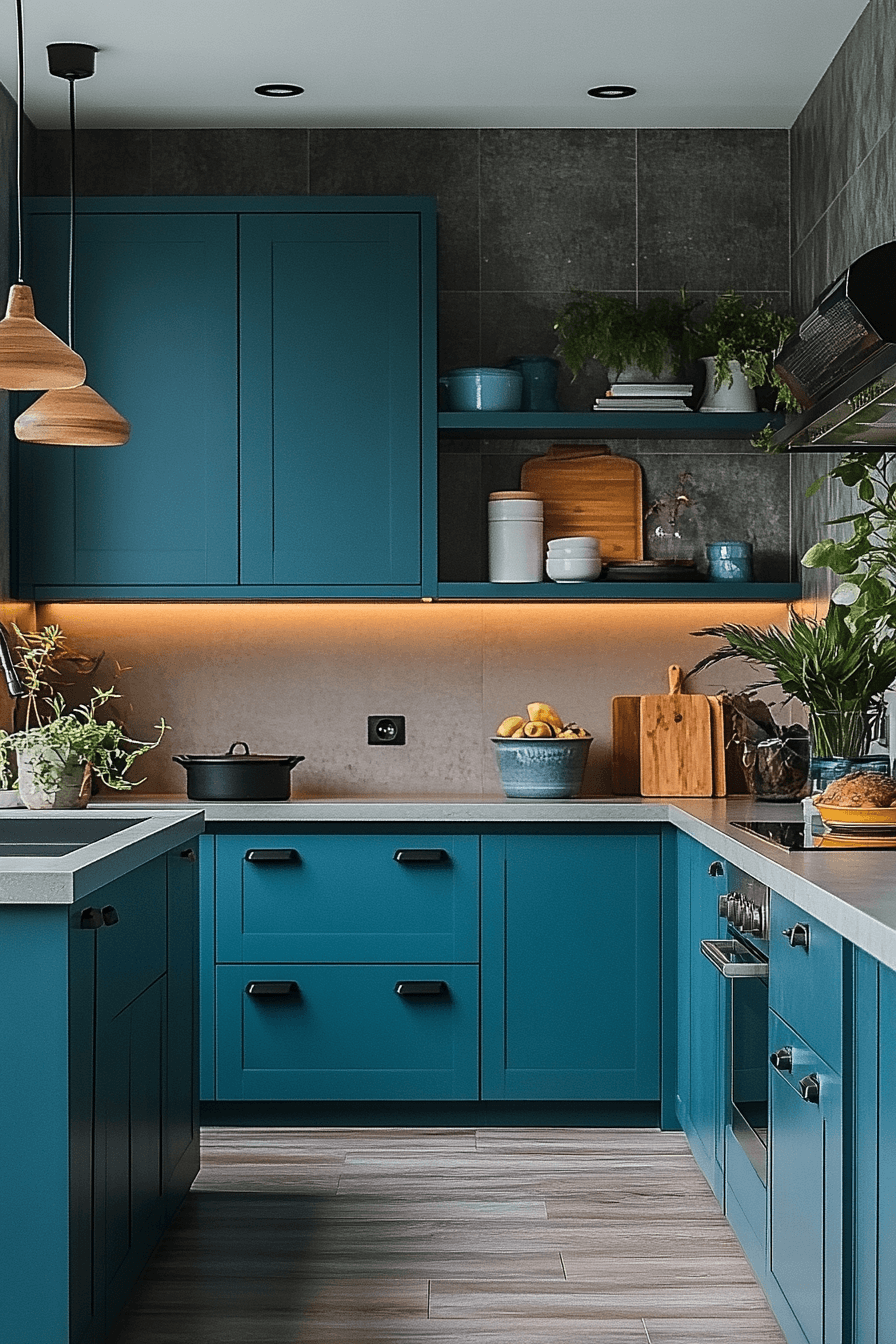 teal kitchen cabinets