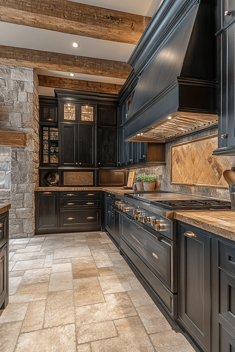 rustic black kitchen cabinets