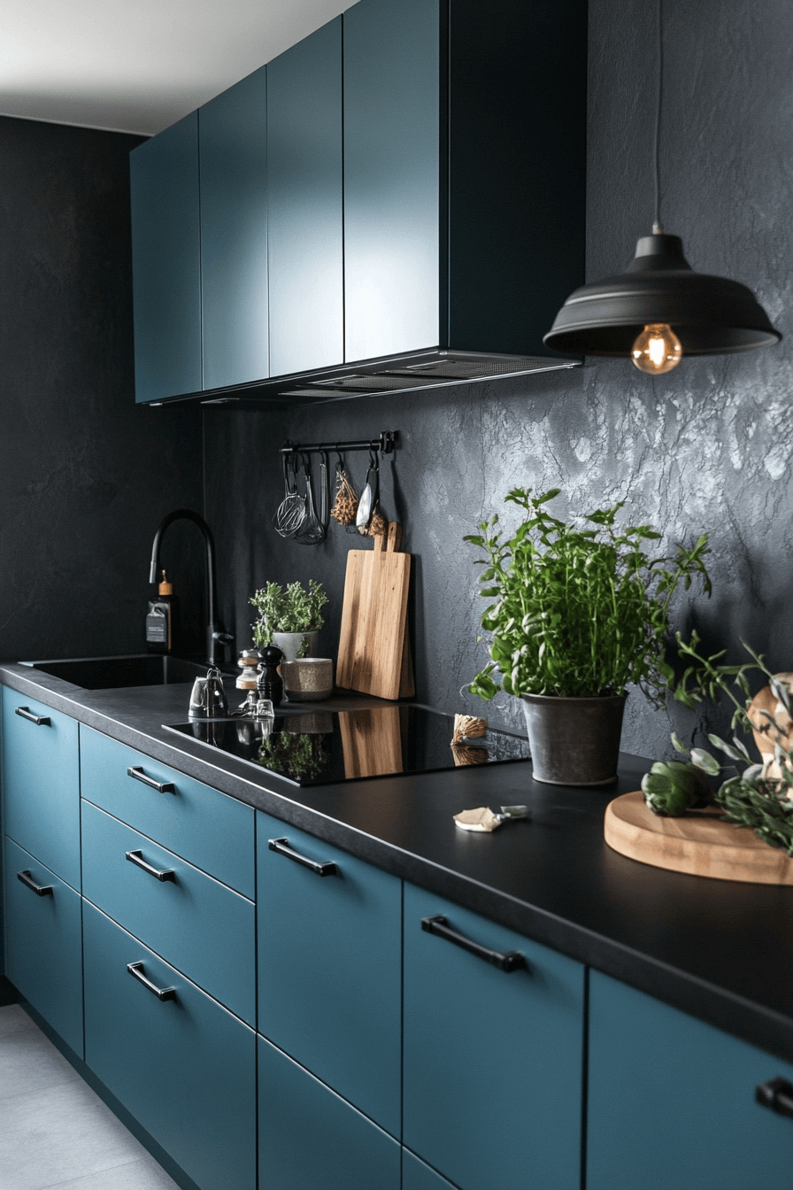 teal kitchen cabinets