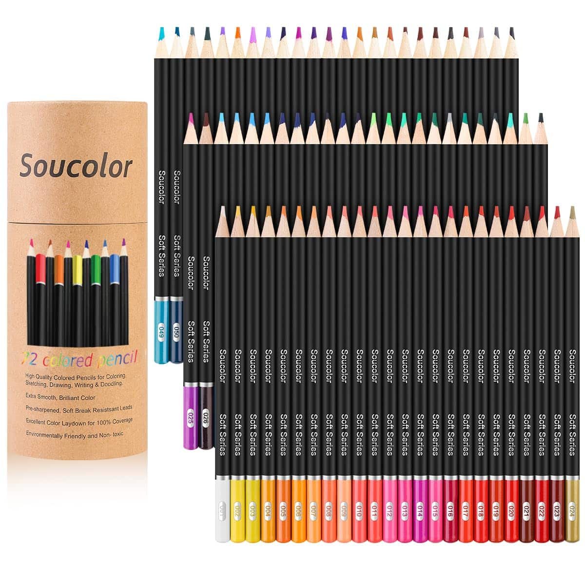 Soucolor 72-Color Colored Pencils for Coloring Books