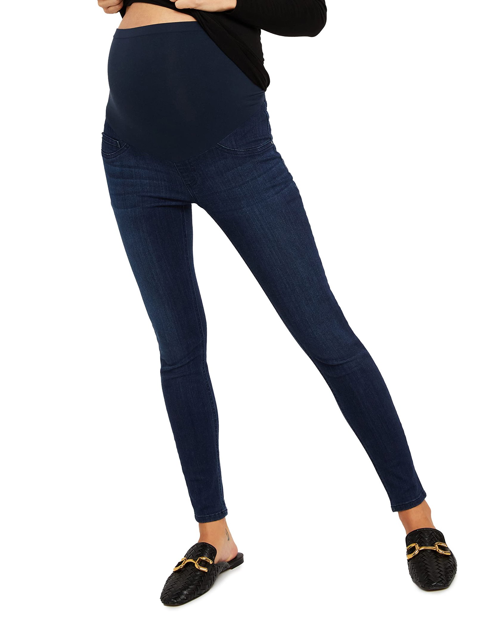 Motherhood Maternity Women's Super Stretch Secret Fit Over The Belly Skinny Ankle Length Jeans Indigo Blue Large Dark Wash-ankle Length