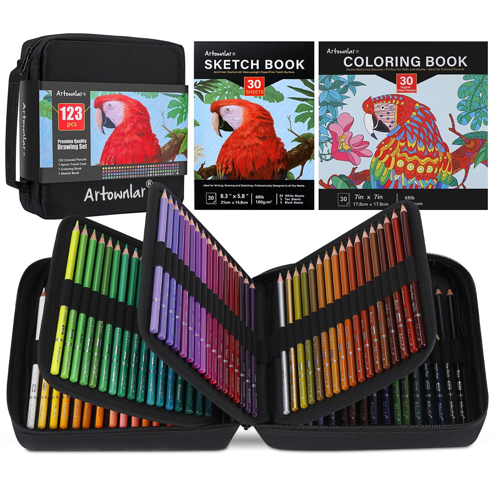 Artownlar Premium120 Colored Pencils, Coloring Book and Sketchbook