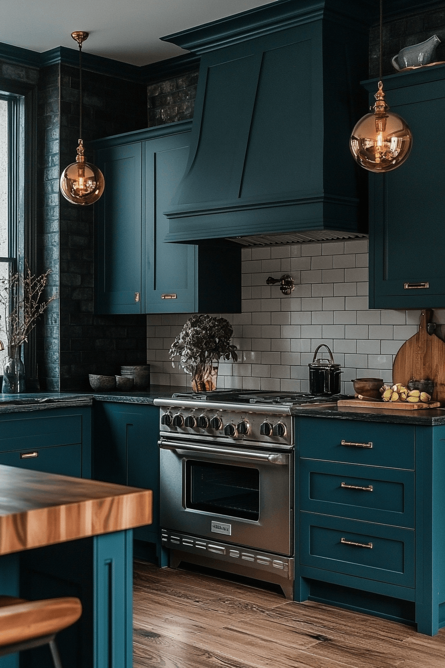 teal kitchen cabinets