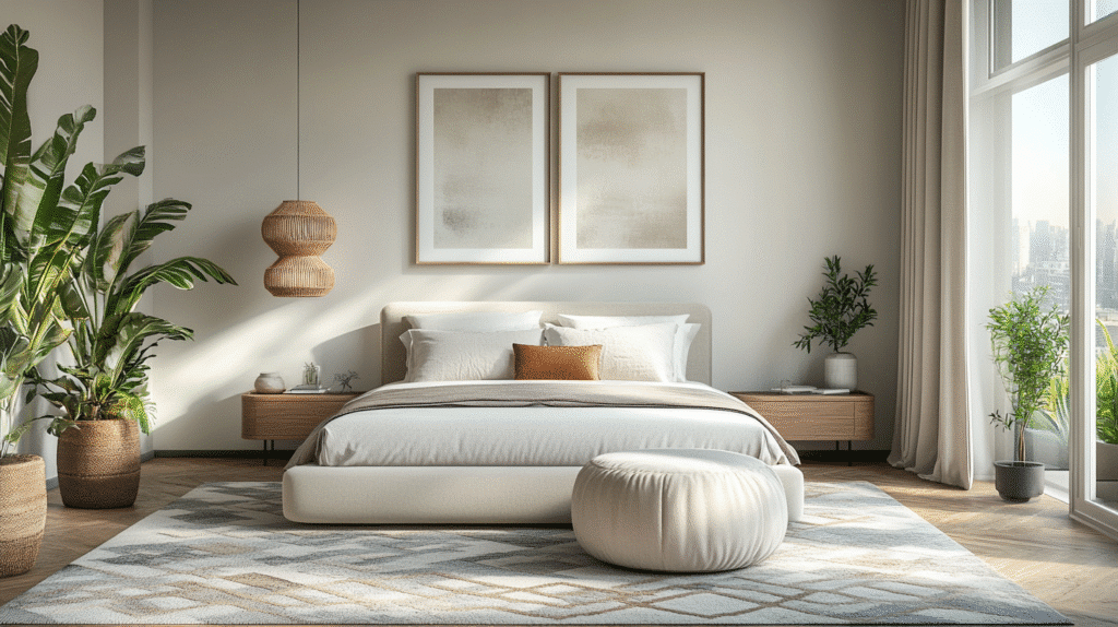 cream and white bedroom