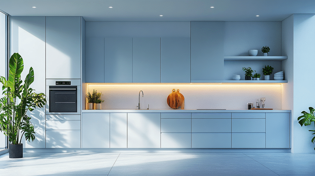 pale blue kitchen cabinets