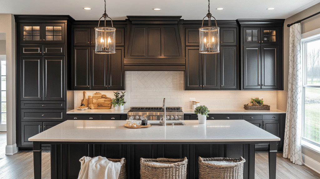 rustic black kitchen cabinets