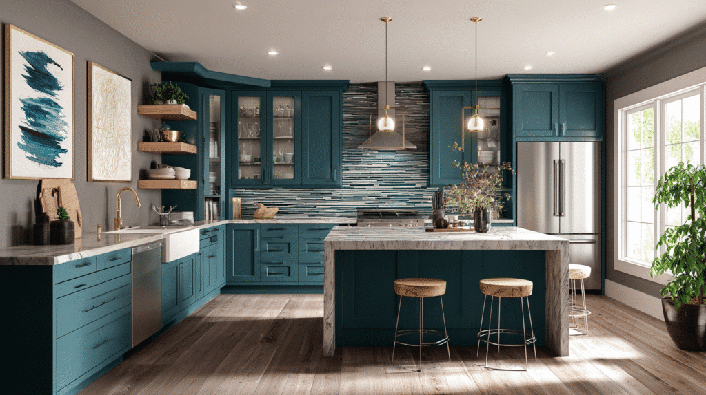 teal kitchen cabinets