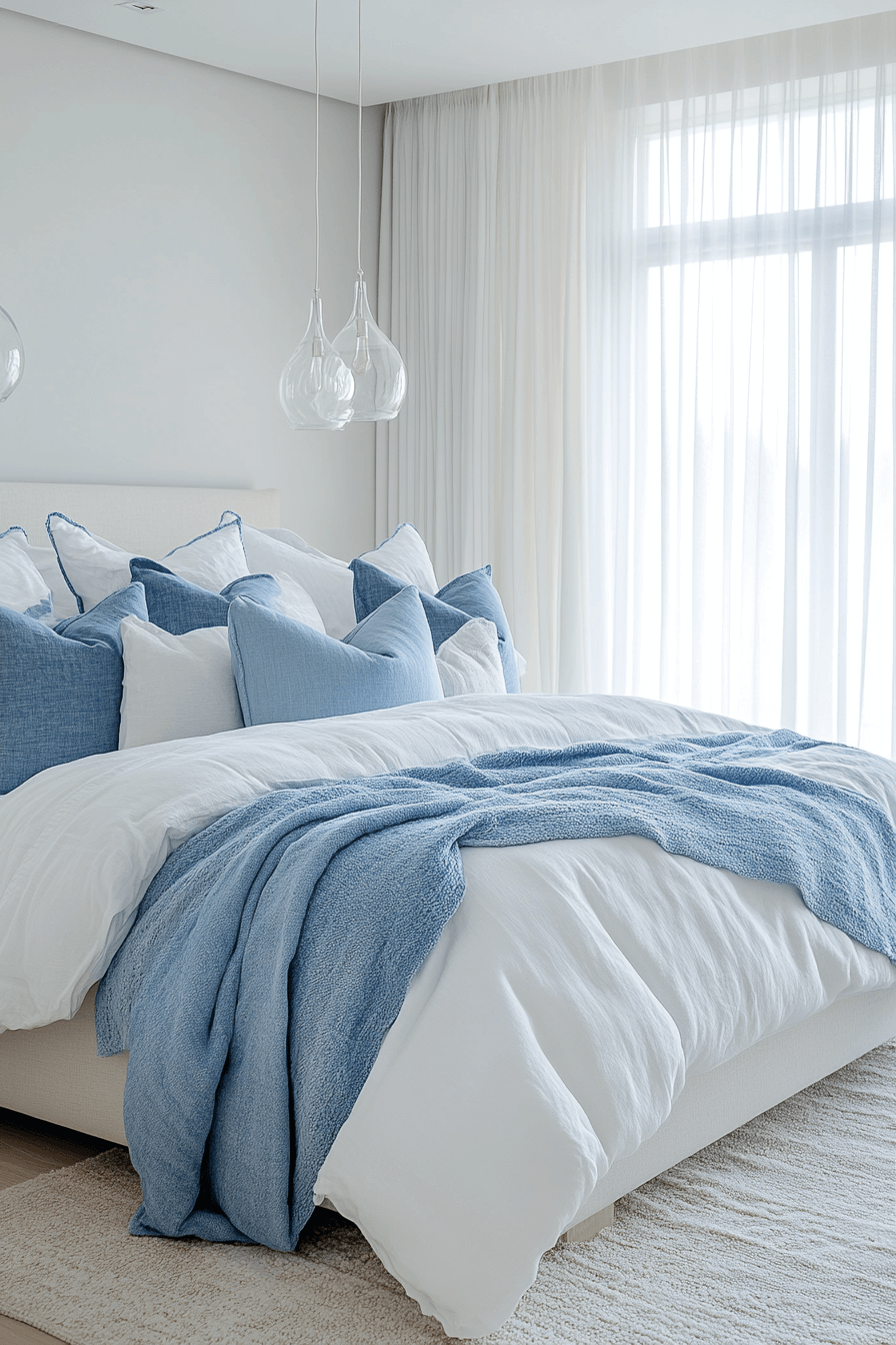 blue and white bedroom