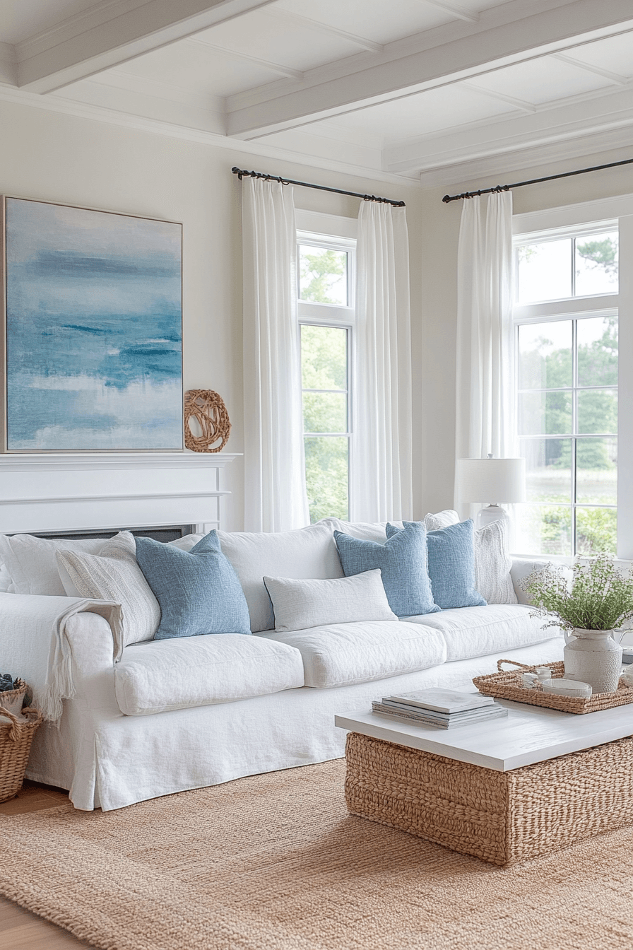 brown and blue living room