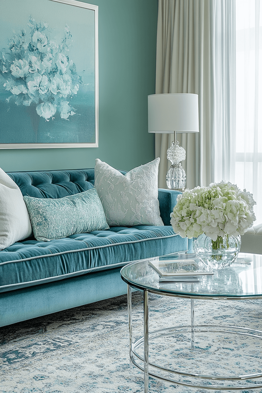 blue and green living room