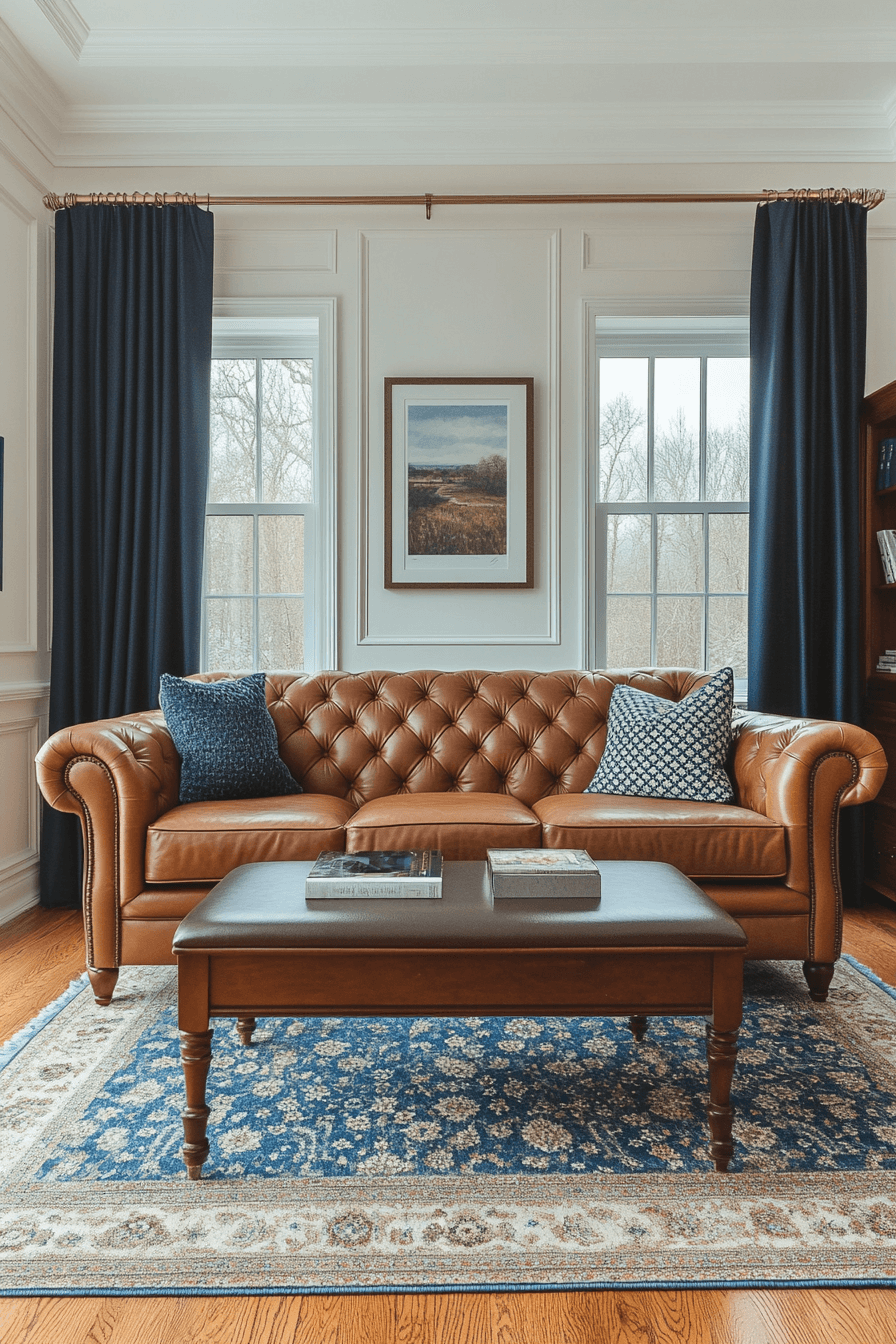 brown and blue living room
