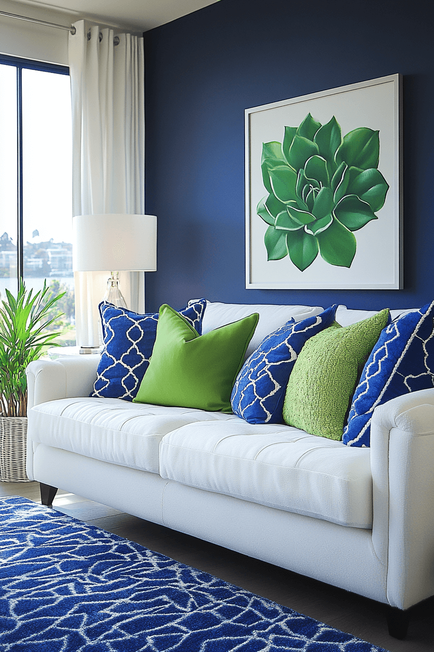 blue and green living room