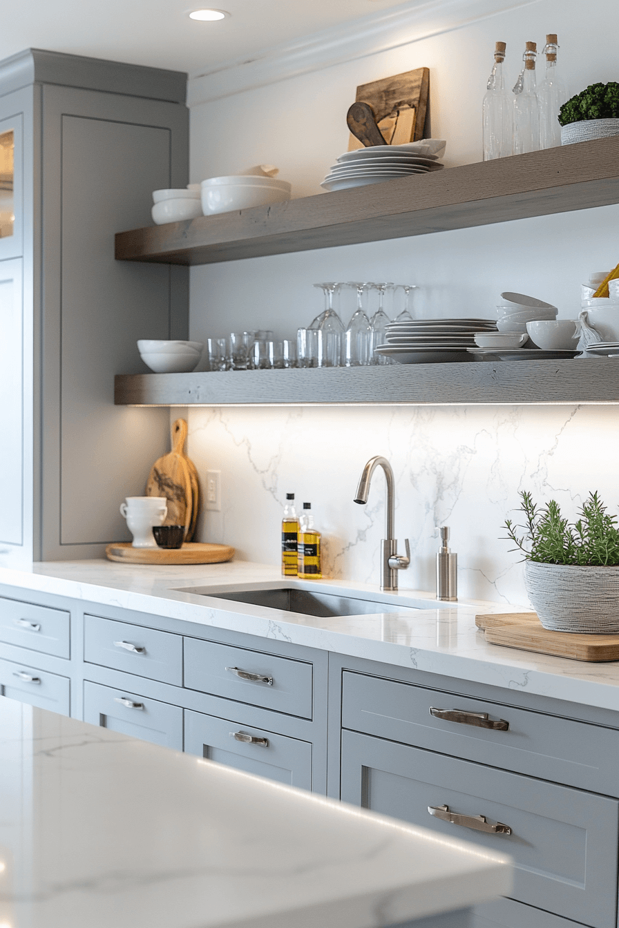 gray and white kitchen