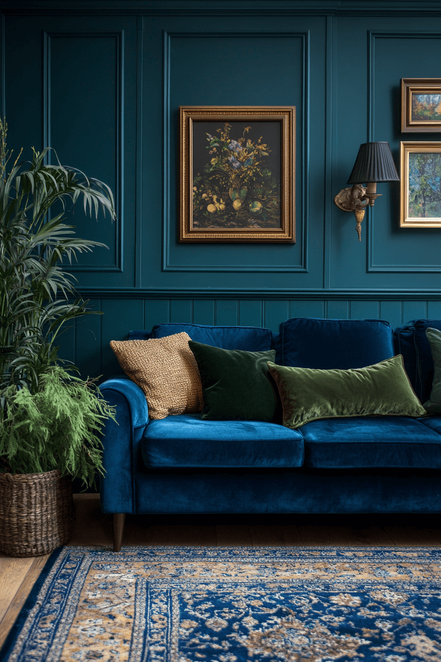 blue and green living room