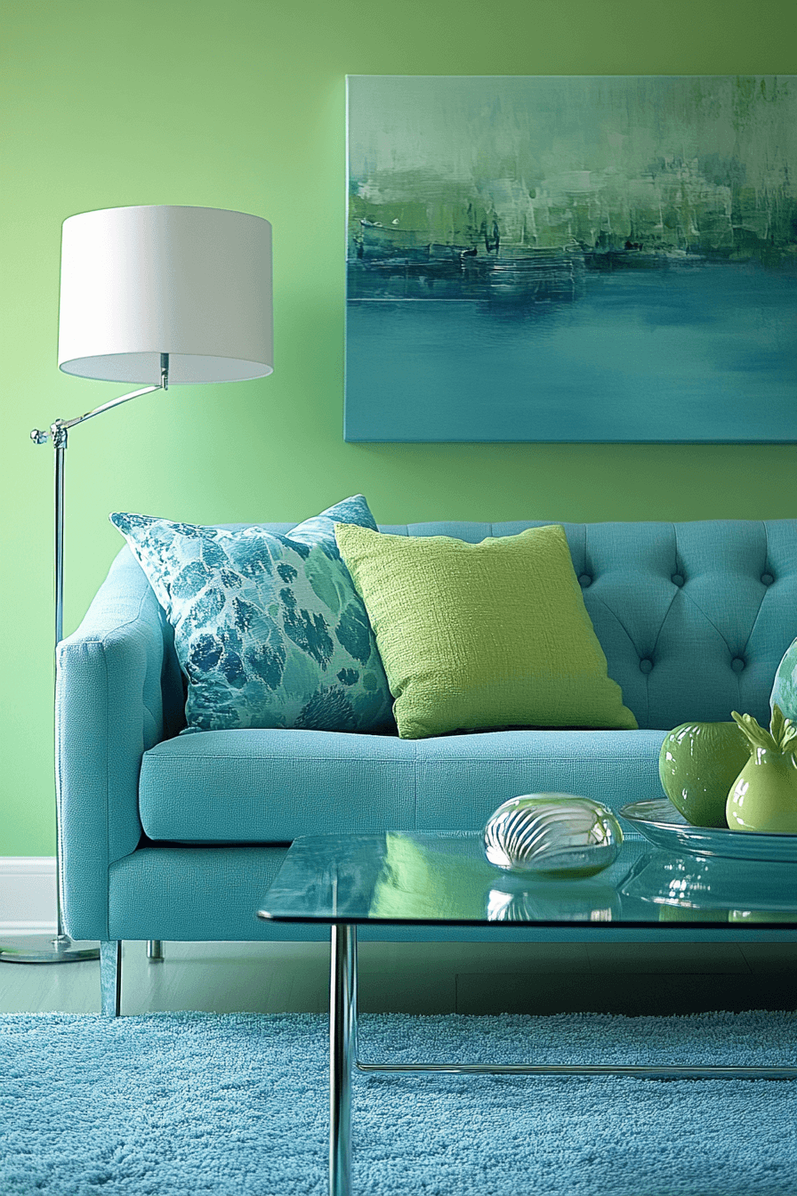 blue and green living room