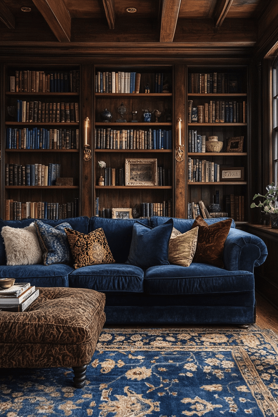 brown and blue living room