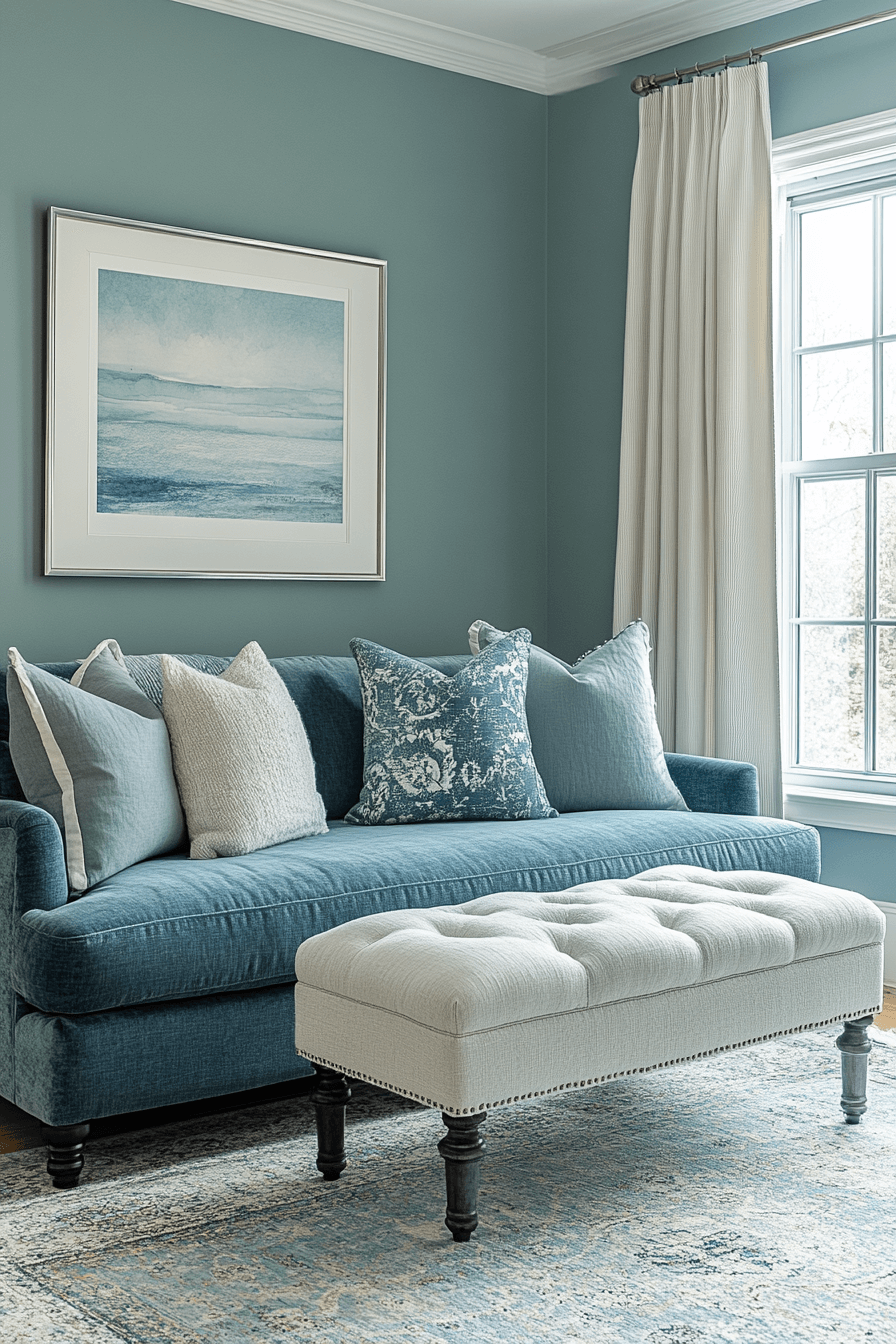 blue and green living room