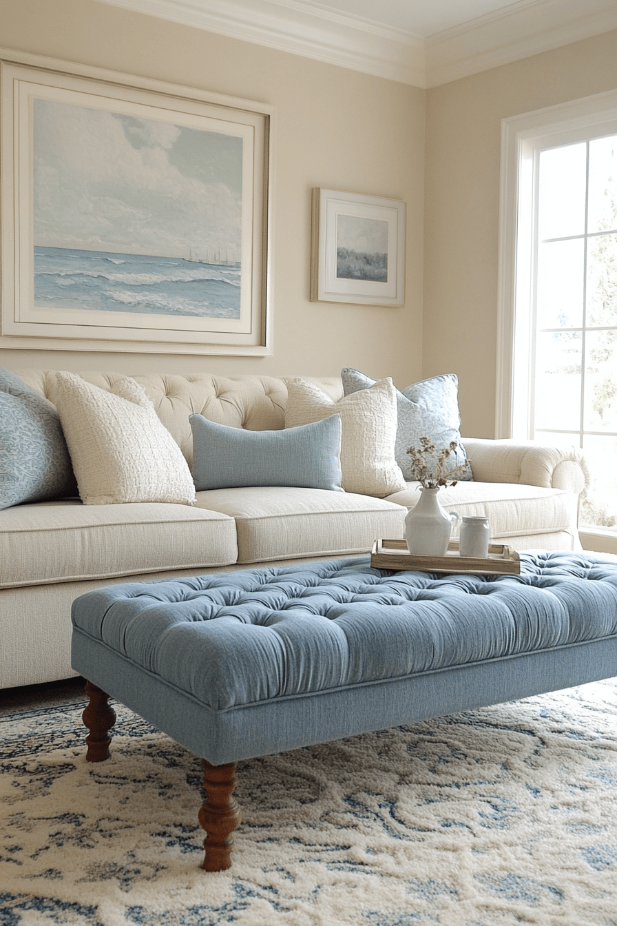 brown and blue living room