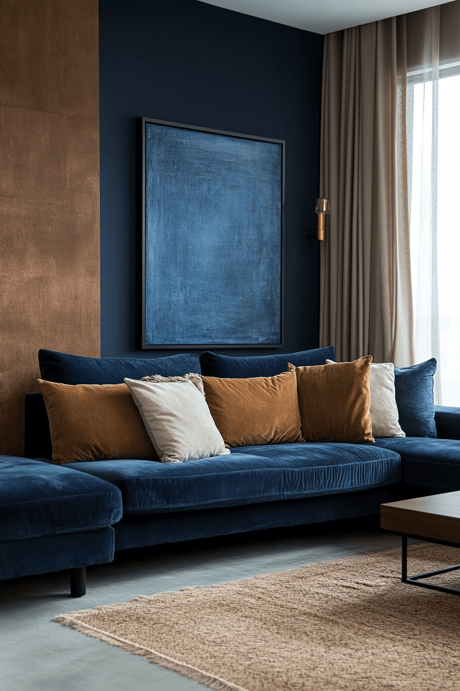 brown and blue living room