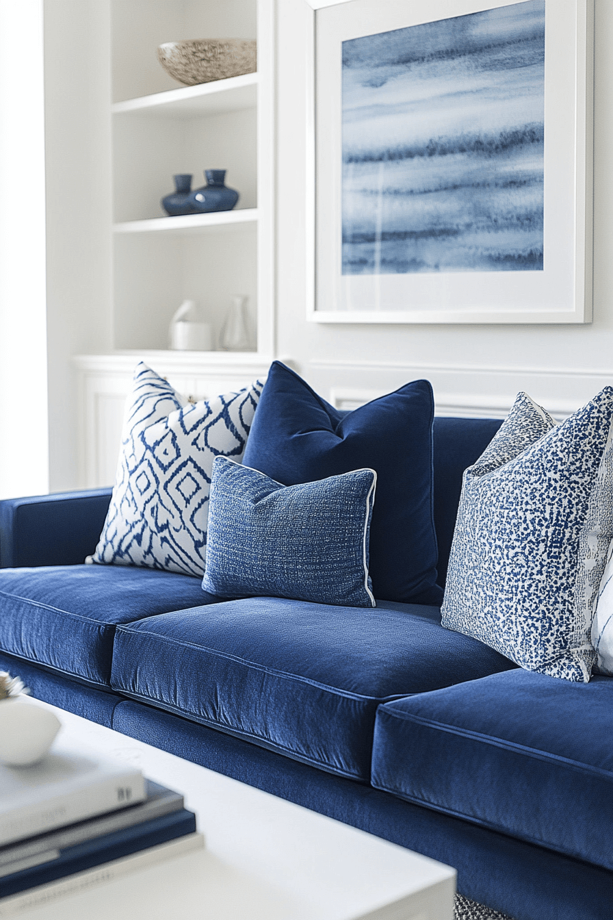 blue and white living room