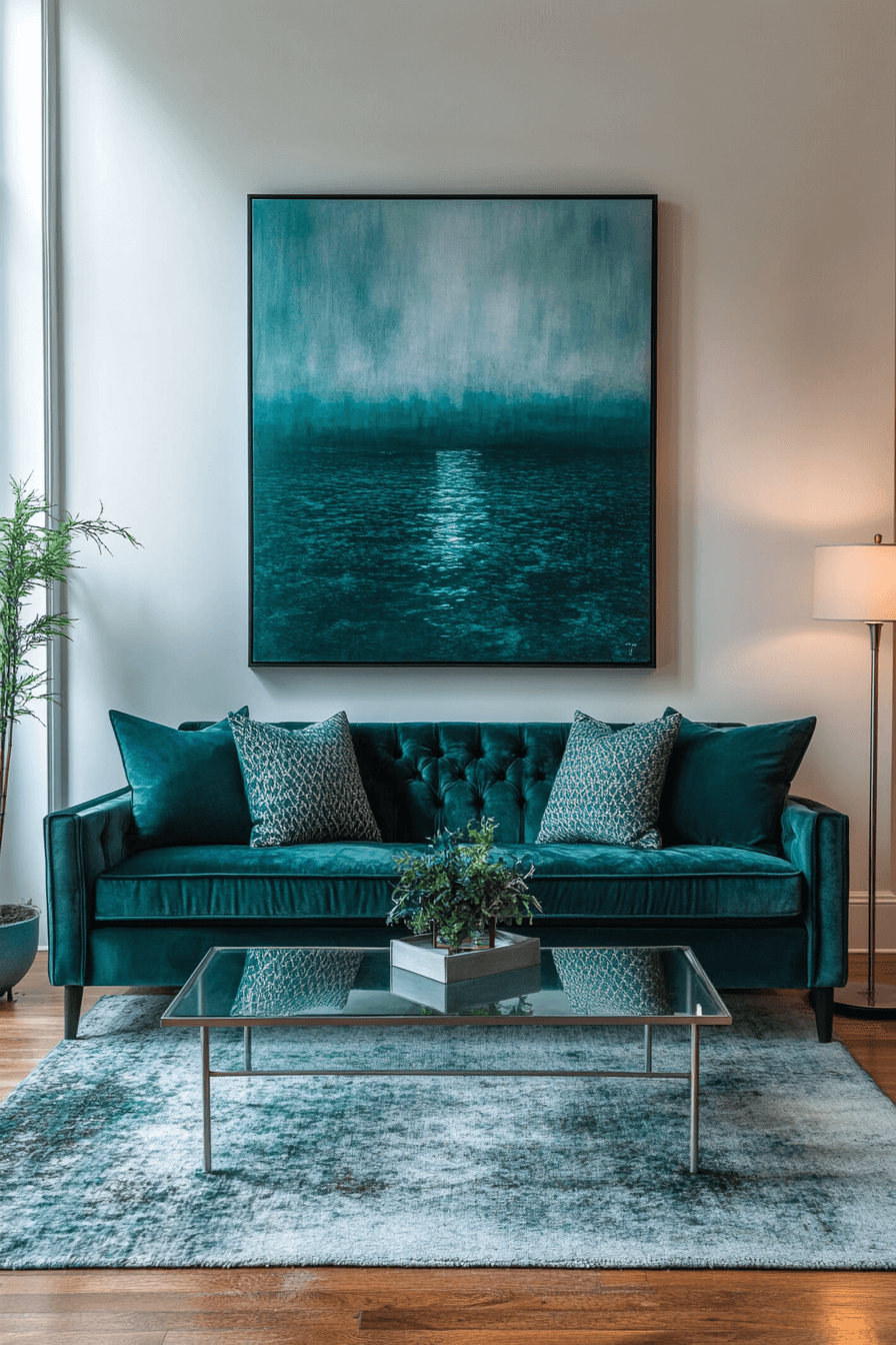 blue and green living room