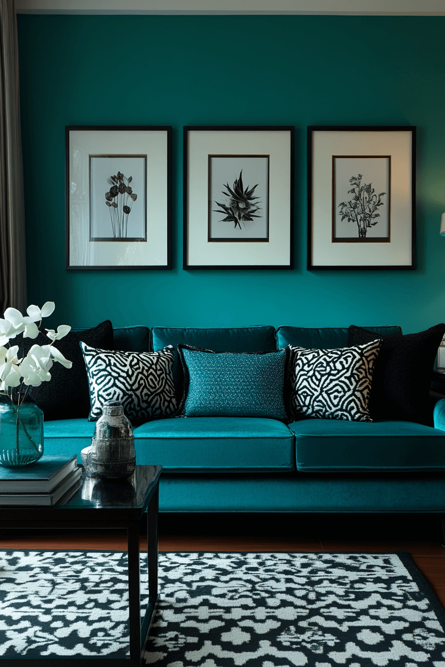 blue and green living room