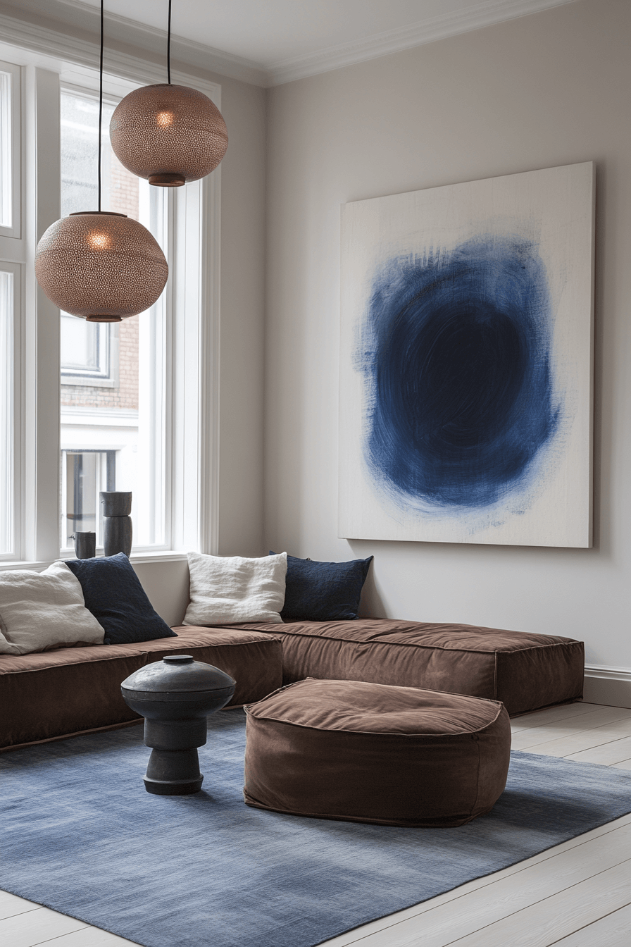 brown and blue living room