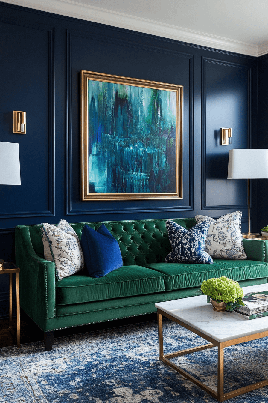 blue and green living room